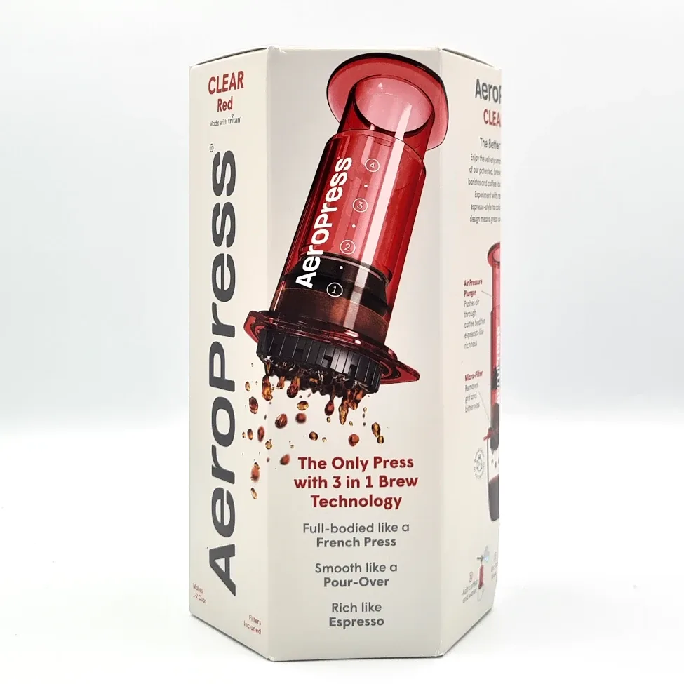 Aeropress Clear czerwony - zaparzacz do kawy